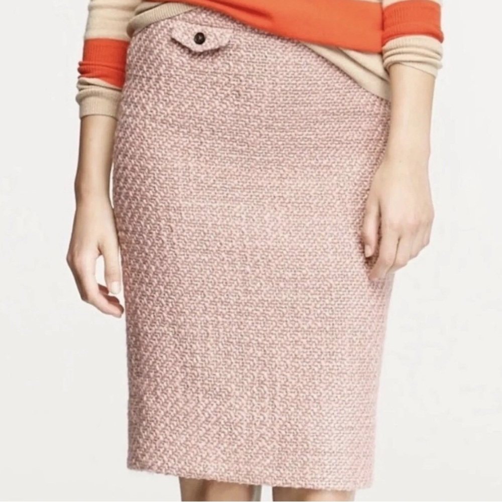 J.Crew No.2 Pencil Skirt Chunky Boucle Wool Blend Tweed Lined Blush Pink
